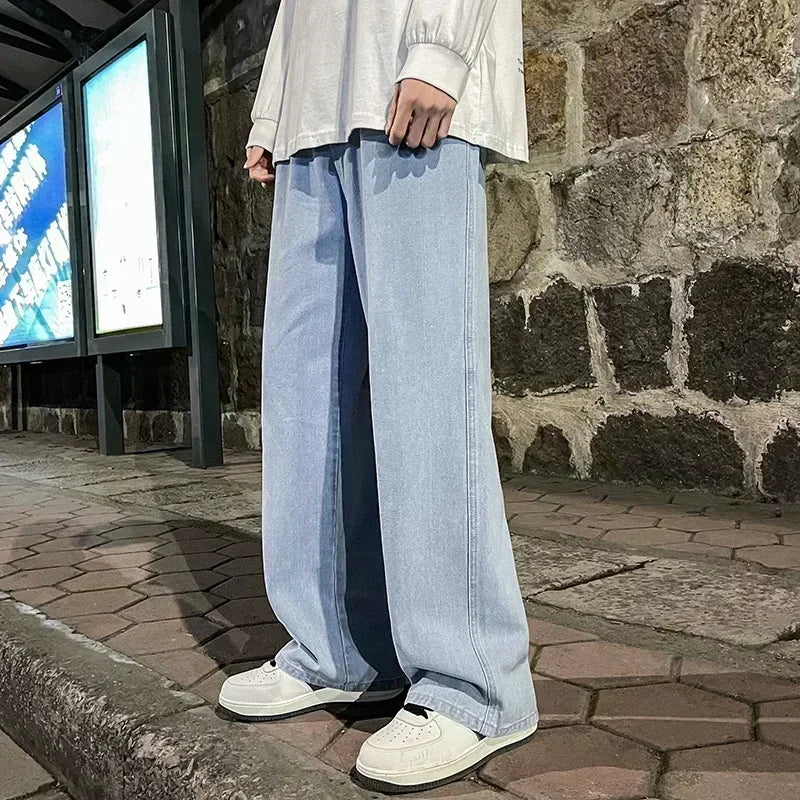 2025 neue Streetwear Lose Jeans Männer Koreanischen Stil, Mode, Lose Gerade Breite Bein Hosen Männer der Marke Kleidung Schwarz Licht blau