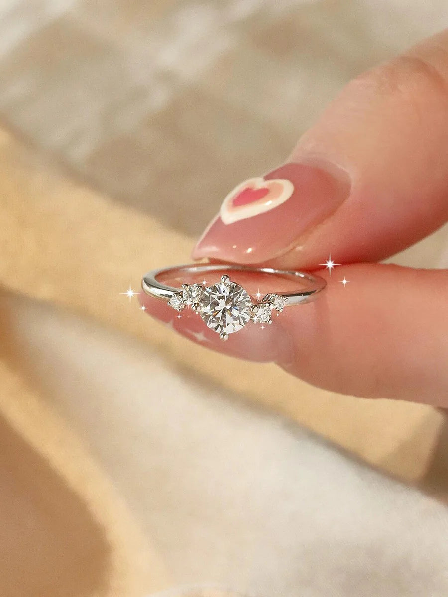 18K Weißgold und Platin PT950 1 Karat Moissanit-Ring für Damen, Vier-Krallen-Galaxie-Stern-Verlobungsring als Geschenk für die Freundin.