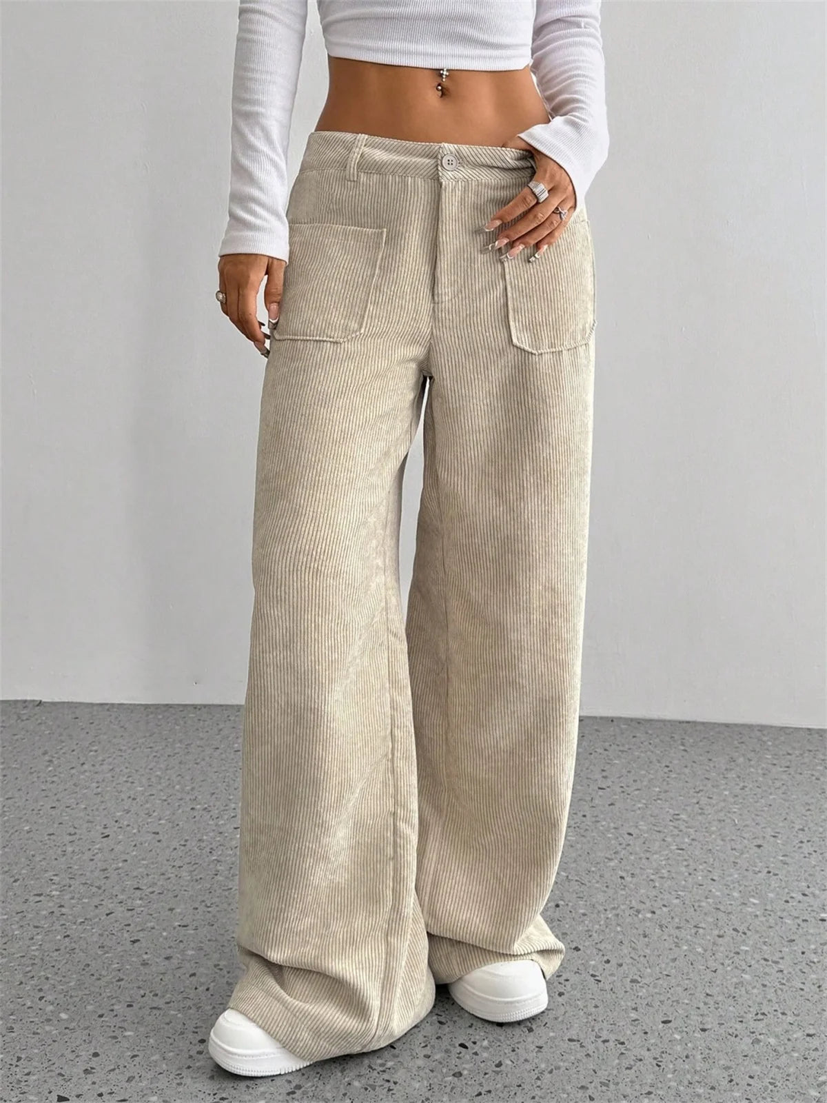 Women Autumn Winter Corduroy Pant Fashion Retro New In Wide Leg Trousers Lady Casual High Waist Solid Pants Street Chic Clothes