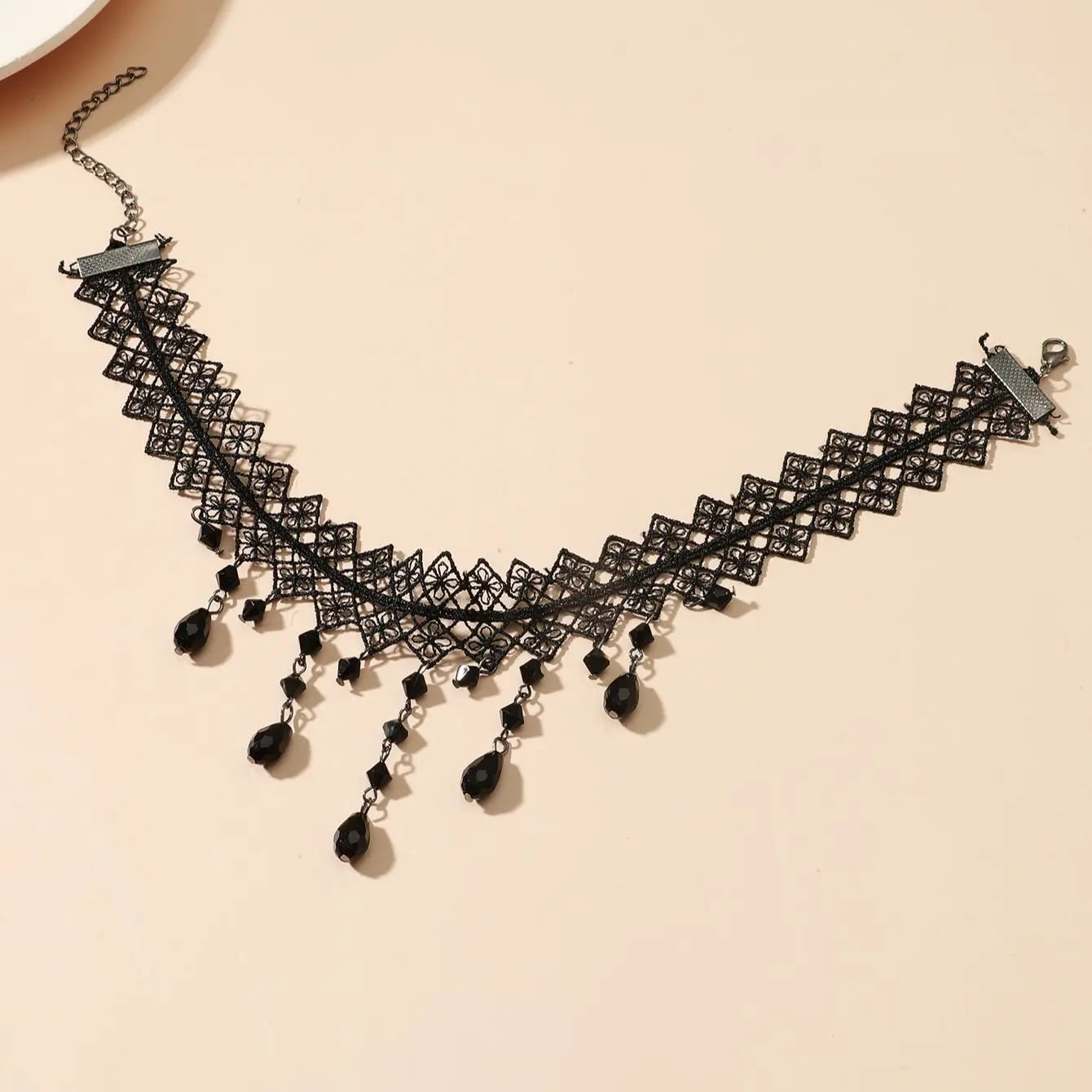 1 Px Damen-Halskette, wunderschöne schwarze Spitze, Kristallfarbe, Blumen-Halskette, Strand, Reisen, Urlaub, Mode, klassisch, personalisierter Schmuck, Abend D