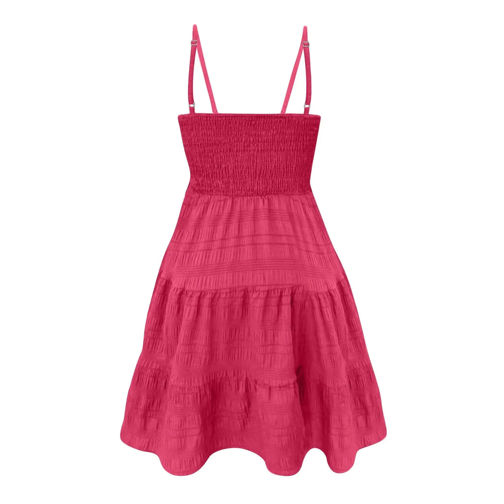 Bohemian Strand Sommerkleid Frauen Sexy Ärmellose Backless Große Schaukel Mini Kleid Solide Spaghetti Strap Rüschen Kleid Sommer Vestidos