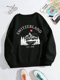 Switzerland Snow Mountain Design Women Sweatshirt Y2K Fleece Pullovers Crewneck Casual Streetwear Street Hip Hop Clothes