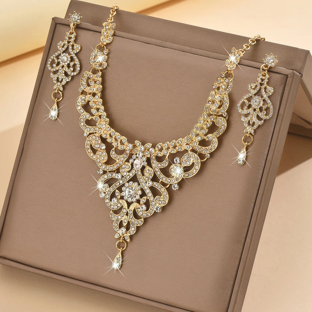 Design sense palace style jewelry set, high-end luxury rhinestone inlaid women's jewelry accessories