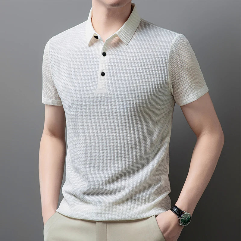 Neue männer Business Casual Kurzarm Knochen Blume Einfarbig POLO-Shirt Mode Atmungsaktive Komfortable Sommer Vielseitig Top