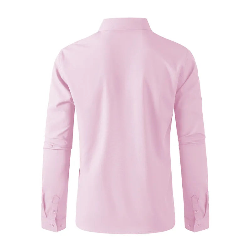 Neues, langärmliges, einfarbiges Business-Casual-Hemd für Herren, knitterfrei, knitterfrei, bequem, vielseitiges Oberteil für die ganze Saison