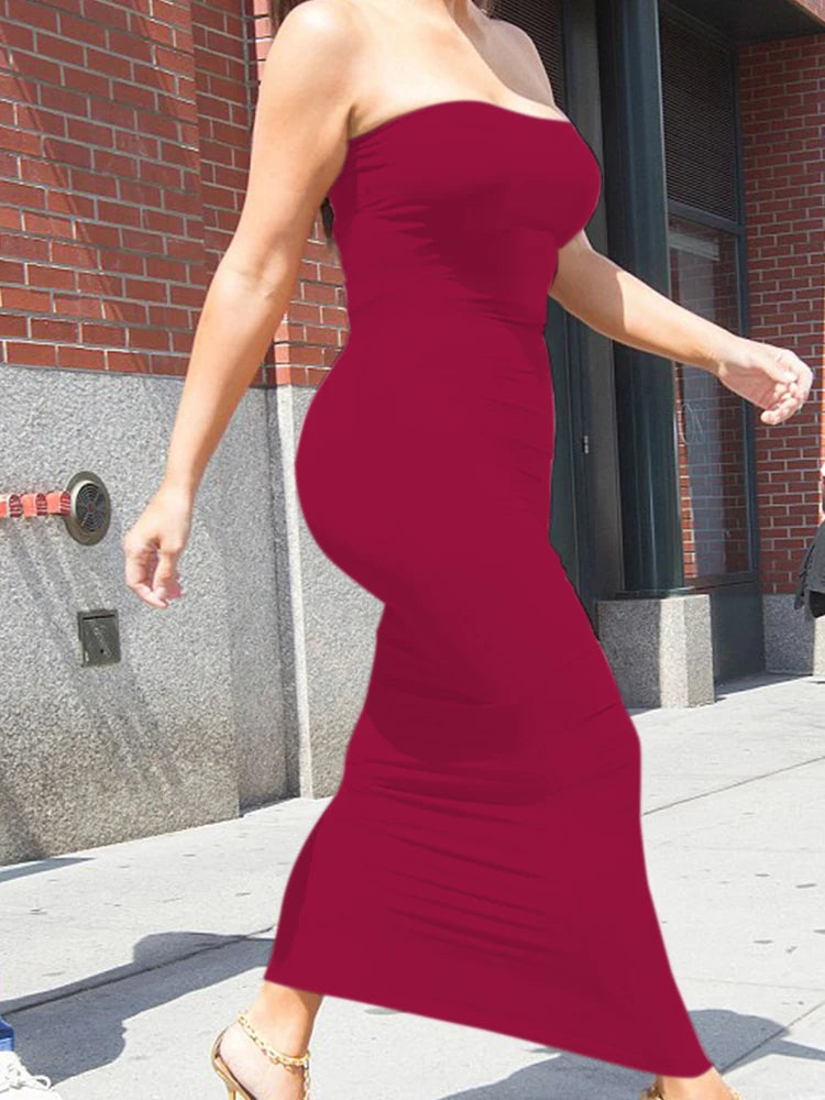 Sommer Damen Sexy ärmelloses, auf der Brust gewickeltes langes Strandkleid