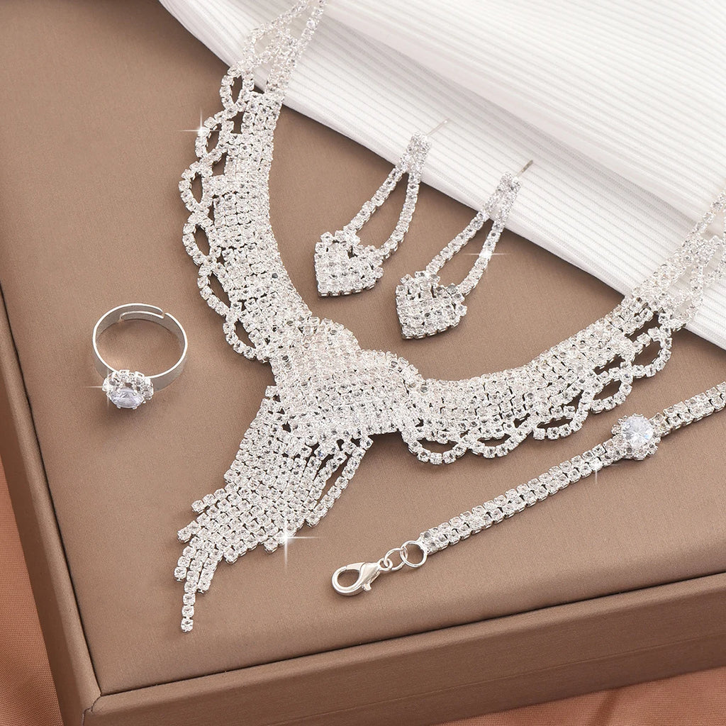 5/4/3PC Damenmode Design Pfirsich Herz Quaste Ohrringe Halskette Armband Set Hochzeit Bankett Party Urlaub Geschenk