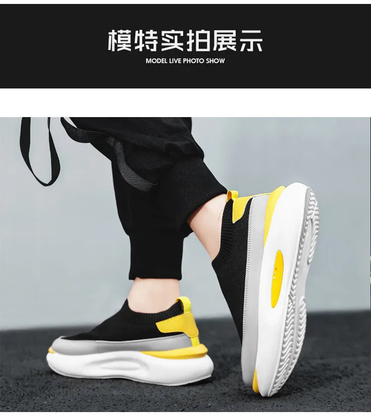 Herrensocken, atmungsaktives Mesh, Laufschuh, Sommersportschuhe, schwarze Slip-On-Slip-Ons, lässiger Fahrschuh für Herren, geeignet für den Außenbereich