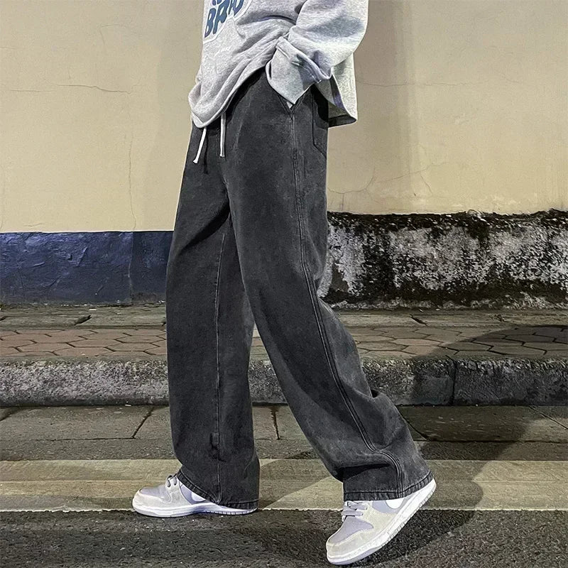 2025 neue Streetwear Lose Jeans Männer Koreanischen Stil, Mode, Lose Gerade Breite Bein Hosen Männer der Marke Kleidung Schwarz Licht blau
