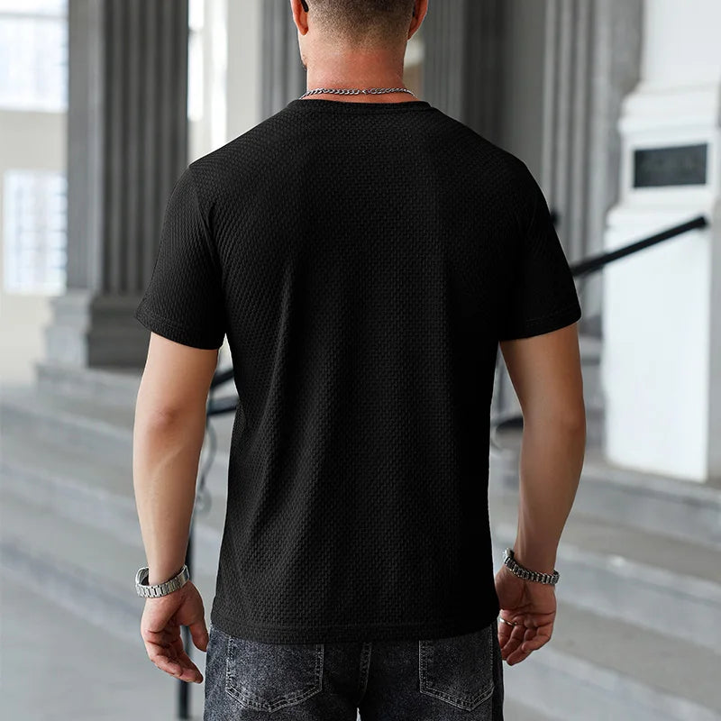 Lässiges Kurzarm-T-Shirt für Herren, 2025, neue Knochenblume, einfarbig, O-Ausschnitt, modisch, atmungsaktiv, bequem, Sommer, vielseitiges Oberteil