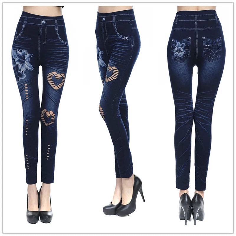 Hot Sexy Frauen Jean Skinny Jeggings Hosen hohe taille leggings weibliche druck knöchellangen Schlank Legging Fitness Plus Größe
