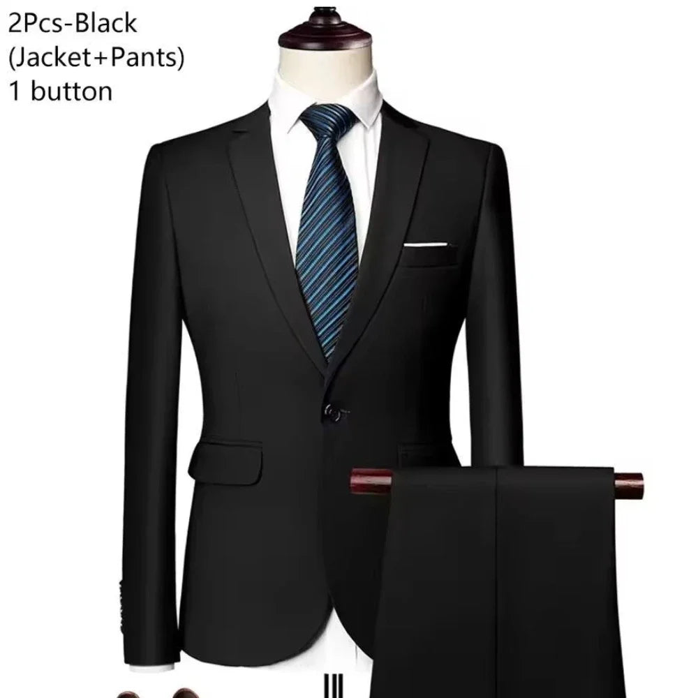 Men Suits Set Jackets Pants 2 Pieces Elegant For Wedding Slim Fit Blazers Formal Outfit Fashion Classic Full 2025 Costume