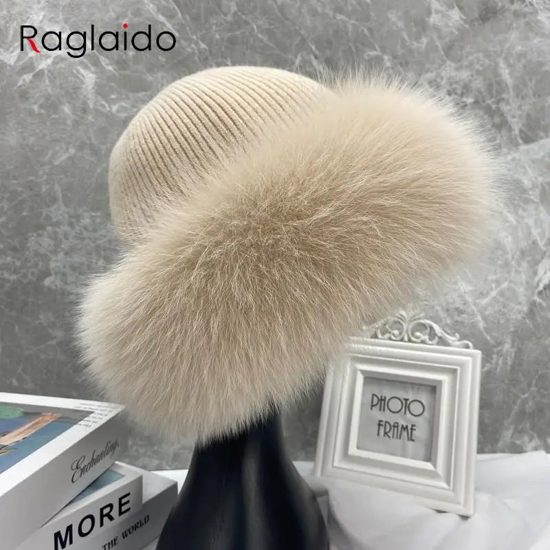 New Stylish Beanie Hats for Women Winter Warm Fluffy Bone Cap Soft Outdoor Thick Natural Fox Fur Hat Female Dome Hats