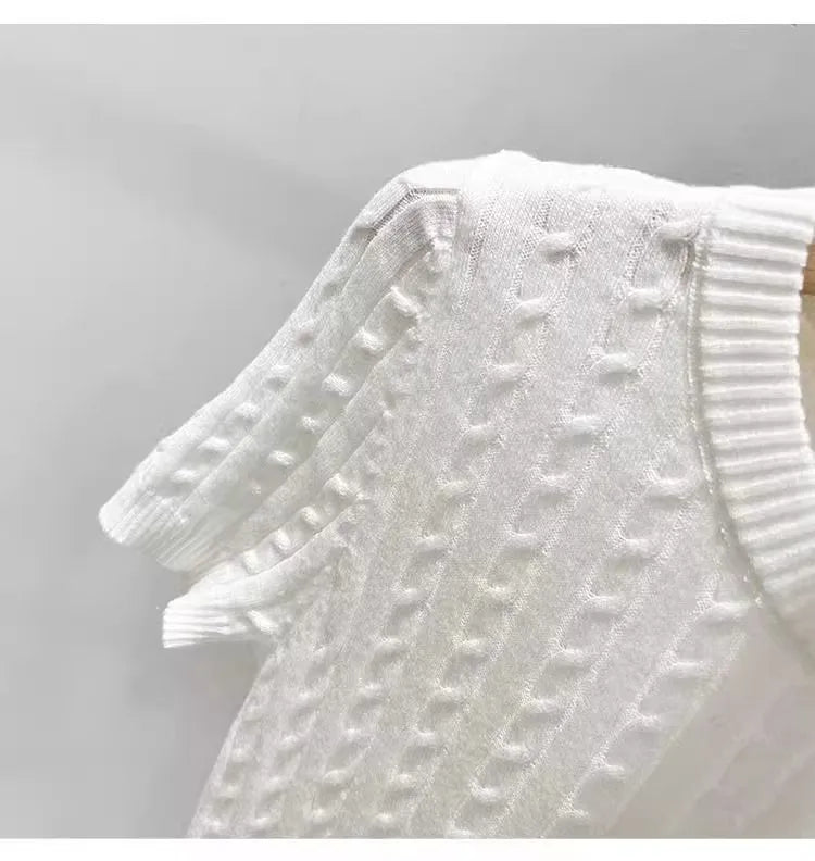 Zjaiss 2026 Sommer Koreanisches Retro Elegantes Textur-Kurzarm-Oberteil mit O-Ausschnitt und Zopfmuster für Damen – Weiches, lässiges, vielseitiges, dünnes T-Shirt