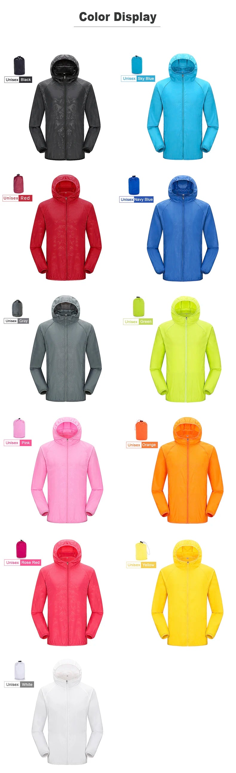 JNLN Unisex Wanderjacke Herren Damen Wasserdicht Schnelltrocknend Camping Windjacke Outdoor Trekking Angeln Regenmantel Anti UV Kleidung