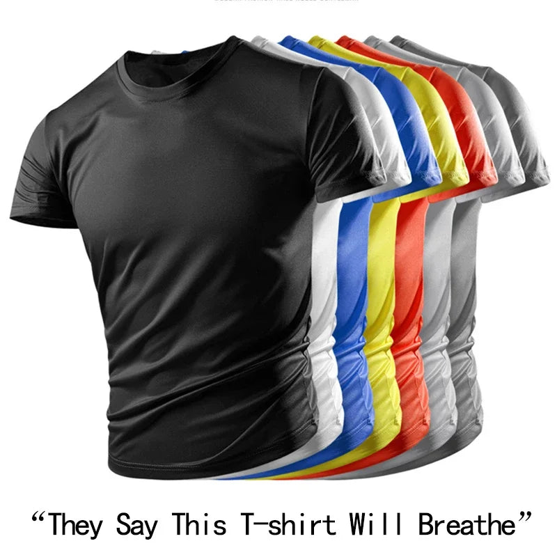Neues Sommer-Herren- und Damen-Halbarm-Kurzarm-T-Shirt aus Eisseide, atmungsaktiv, für Sport und Fitness, schweißableitend, schnell trocknend