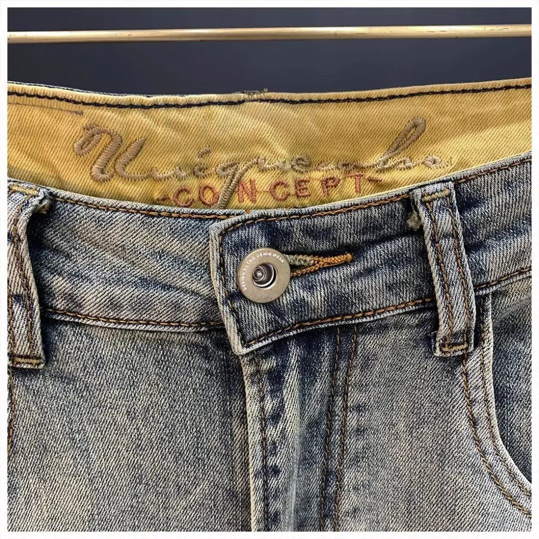 Jeans für Herren 2025, Frühling und Herbst, kleine zerrissene Jeans, Herren-Vintage-Hosen, trendige Marke, Harlan-Männerkleidung, Streetwear-Kleidung