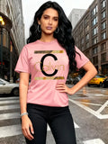 Calvin Buchstaben-Print Damen-T-Shirt - Goldgrafik Grünes Casual-Oberteil