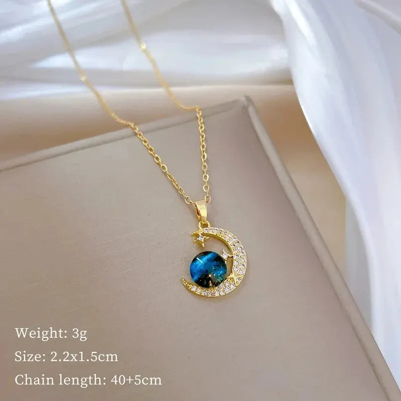Licht Luxus Titan Stahl Stern Serie Halskette für Frauen Gold Farbe Planet Mond Astronaut Anhänger Halsketten Schmuck Geschenke