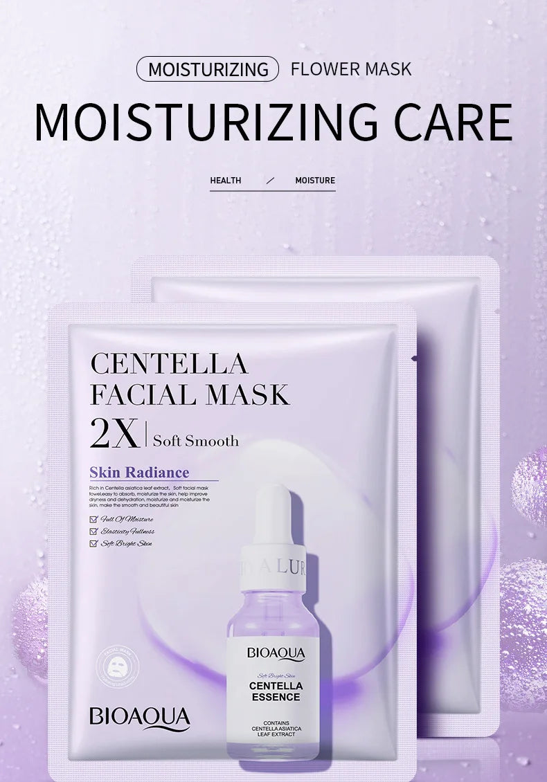 20 Stück BIOAQUA Centella Kollagen Gesichtsmaske Feuchtigkeitsspendende erfrischende Blattmasken Hyaluronsäure Gesichtsmaske Hautpflegeprodukte