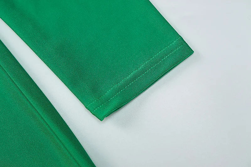 Schulter Gepolsterte Lange Hülse Bodycon Grün Party Club Maxi Lange Kleid 2024 Frühling Herbst Frauen Mode Elegante Kleidung