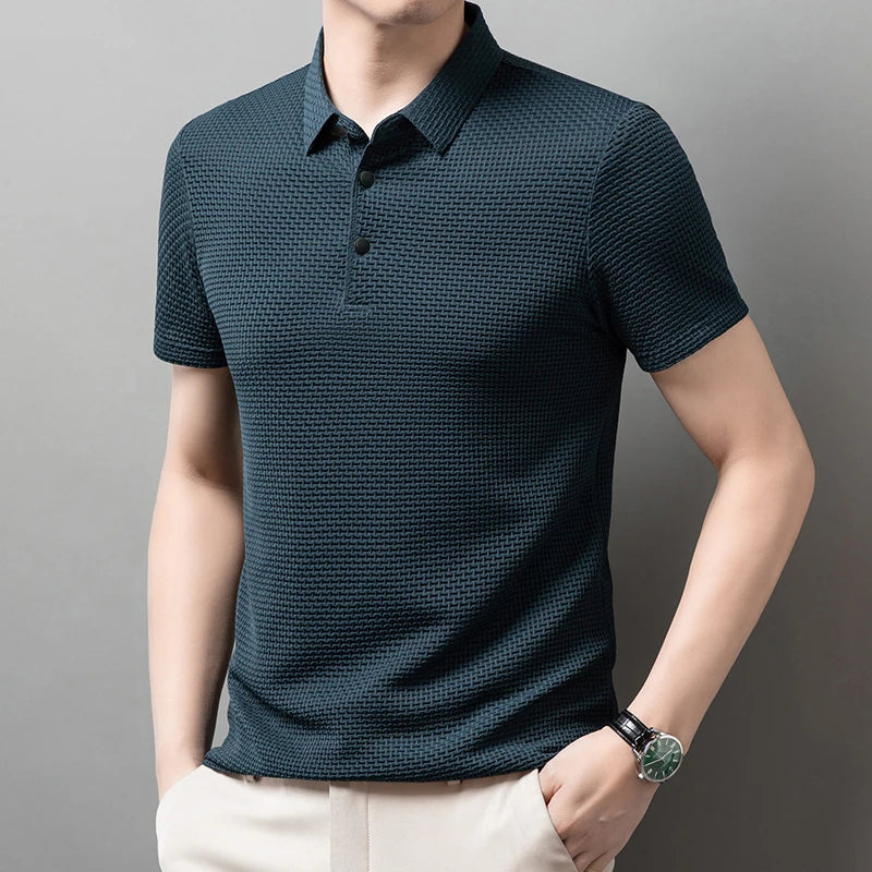 Neue männer Business Casual Kurzarm Knochen Blume Einfarbig POLO-Shirt Mode Atmungsaktive Komfortable Sommer Vielseitig Top
