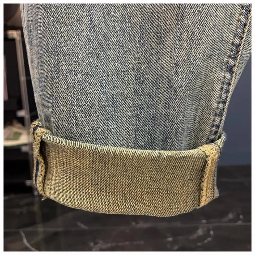 Jeans für Herren 2025, Frühling und Herbst, kleine zerrissene Jeans, Herren-Vintage-Hosen, trendige Marke, Harlan-Männerkleidung, Streetwear-Kleidung