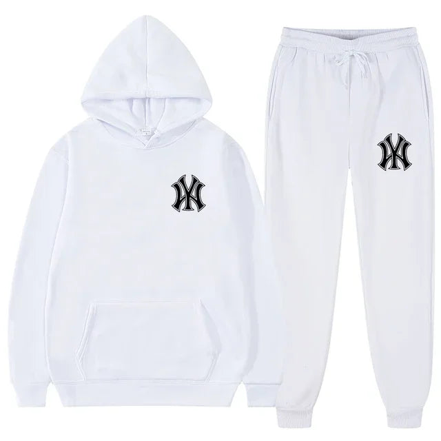 Men's running and fitness fashion casual sportswear set for autumn and winter, hooded sweatshirt + jogging pants two-piece set