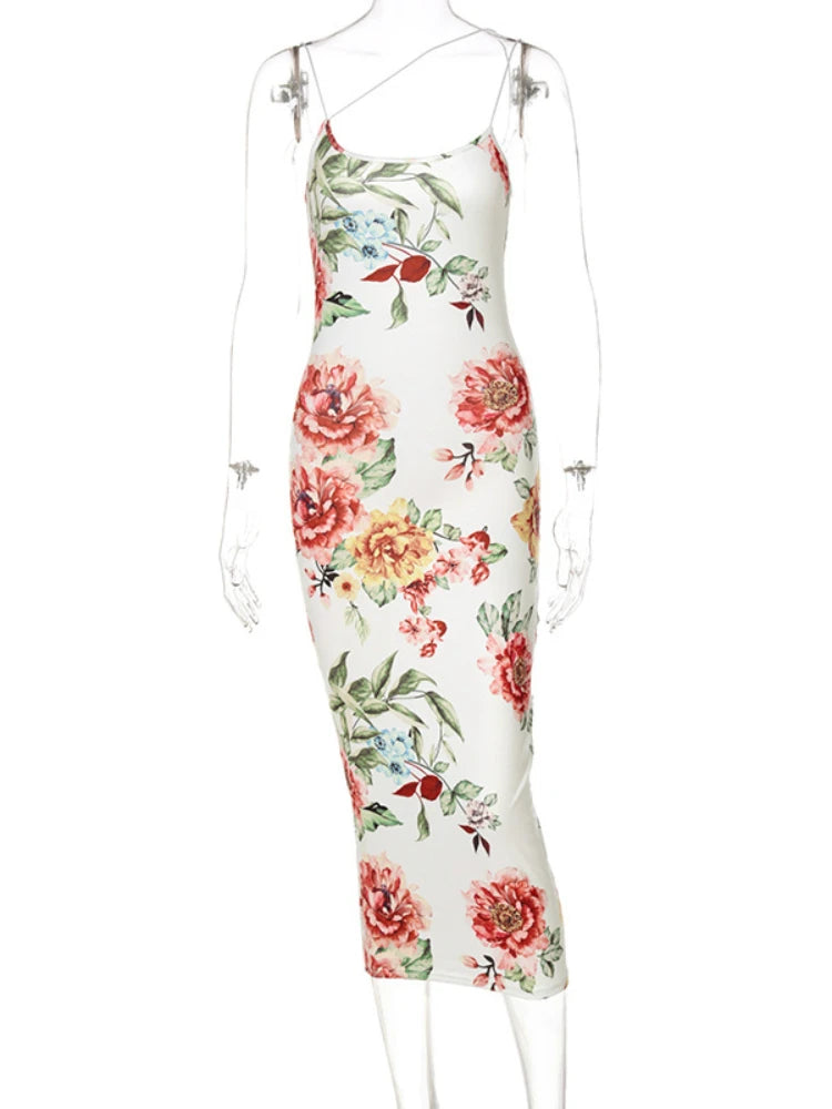 Vintage Floral Print Schlank Bodycon Maxi Kleid Frauen Ärmellose Spaghetti Strap Dünne Lange Kleid Elegante Club Party Vestidos