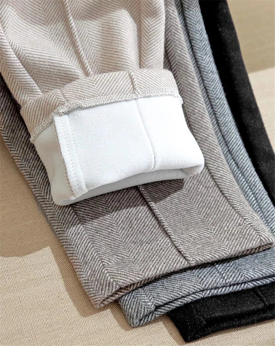High Waist Wool Blend Pants Women Winter Thicken Plush Lined Harem Pantalones Office Casual Warm Ankle-length Woolen Spodnie