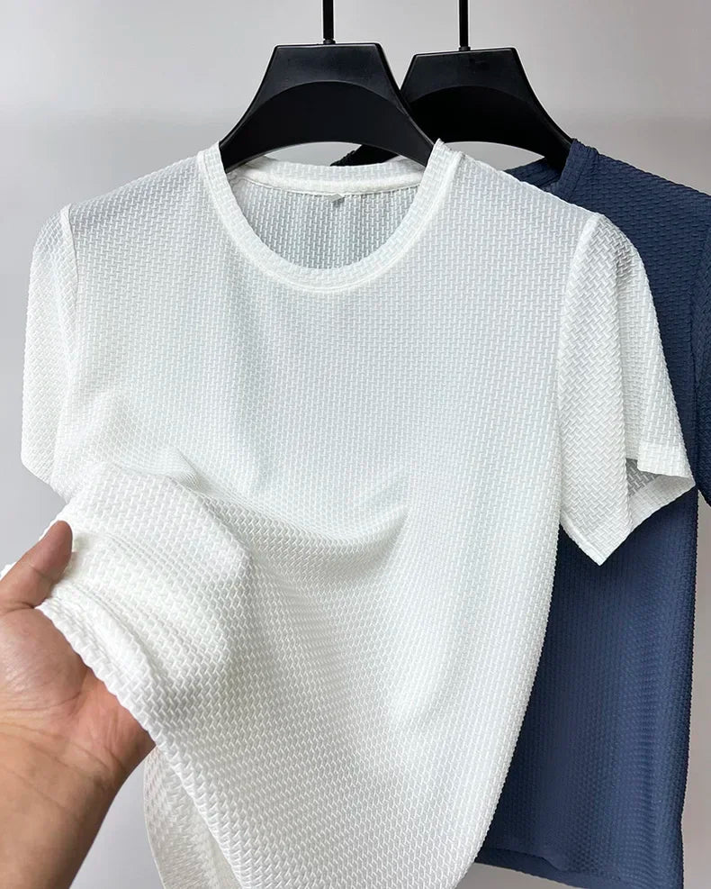 Sommer Eis Seide High-End einfarbig hochwertige Kurzarm T-Shirts Herren atmungsaktive Mode T-Shirt männliche Marke Kleidung 4xl