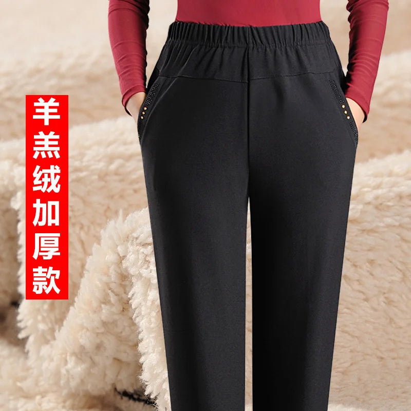 Autumn Winter Women Pants New Elastic High Waist Straight Pants Middle Elderly Mom Casual Pants Oversize XL- 9XL Female Trousers