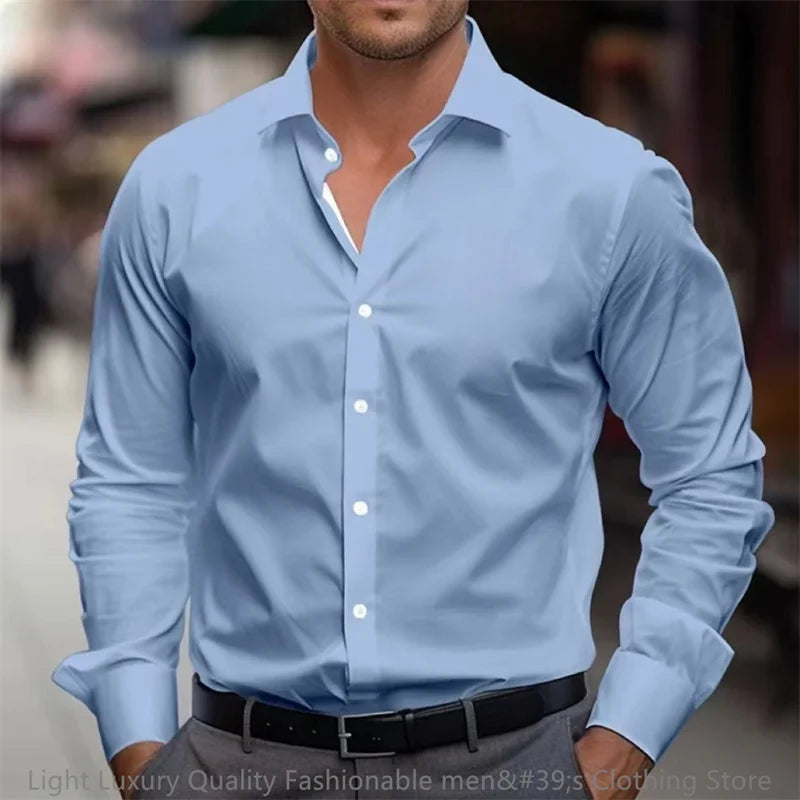 21 color men's shirt solid color shirt long-sleeved lapel shirt single-breasted clothing business office fashion casual XS-6XL