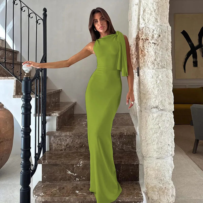 Neue Frauen Fashion Solid Oansatz Ärmellose Patchwork Sexy Bodycon Maxi Prom Kleid Sommer Frauen Kleidung Party Festival Club Y2K