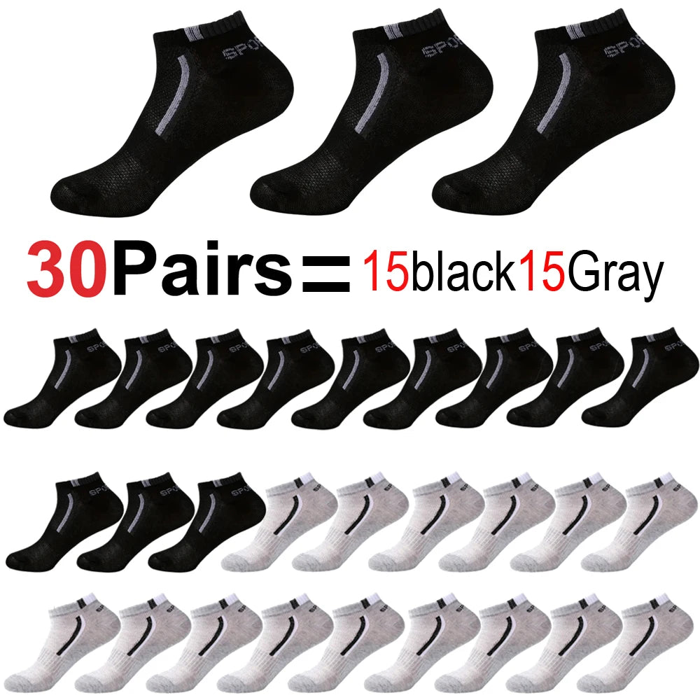 30Pairs Männer Socken Mesh Atmungsaktive Kurze Casual Socken Farbe-block Sport Socke Sport Socken Absorbieren Schweiß Knöchel