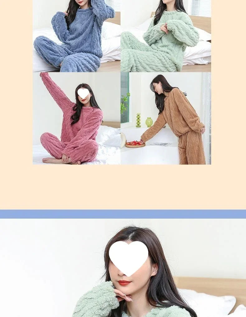Verdickte Korallen Fleece Pyjama Set frauen Winter Hause Kleidung Nachtwäsche Samt Material Warme Gemütliche Winter Neue Ankunft