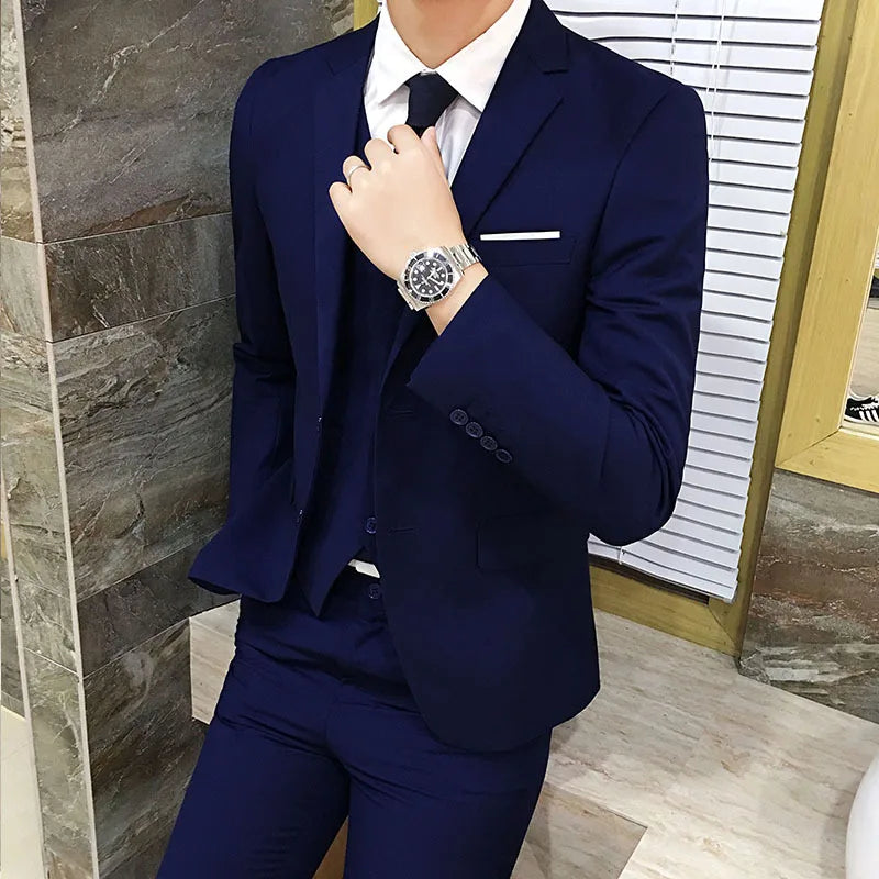 Frühling Herbst Neue Mode Für Männer Einfarbig Dünne Anzug Sets Casual Trendy Business 3 Stück Sets Blazer Weste Hosen männlichen