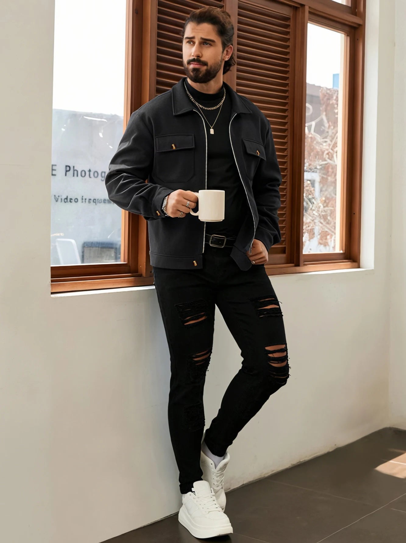 2025 Autumn/Winter New Solid Color Men's Woolen Coat Fashion Zipper College Style Jacket