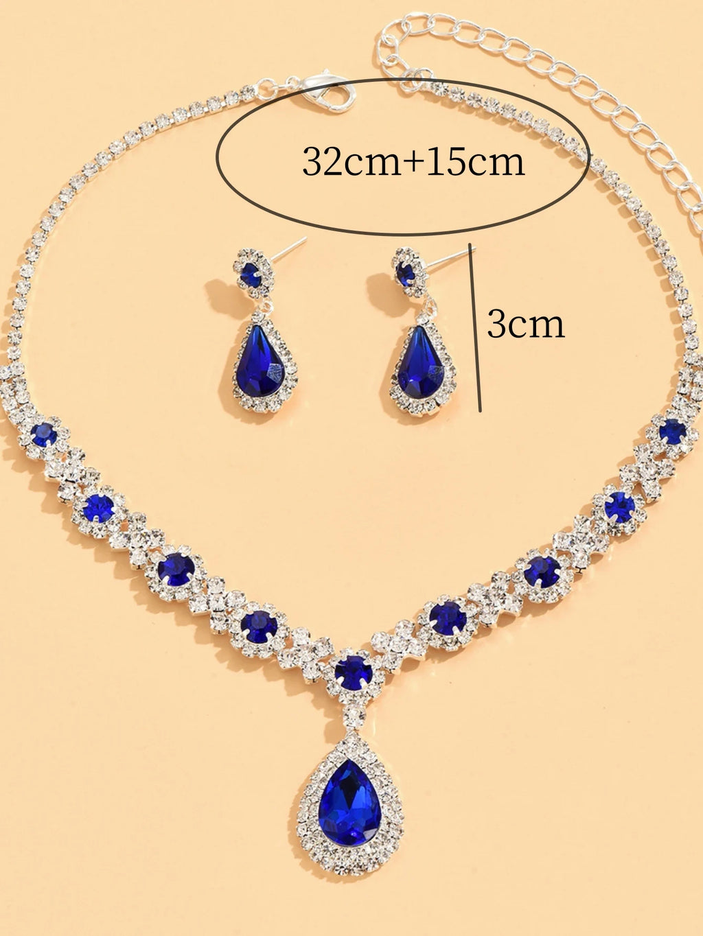 3-teiliges Damen-Set mit Kristalltröpfchen-Halskette und Ohrringen für Hochzeits- und Abendkleid-Accessoires