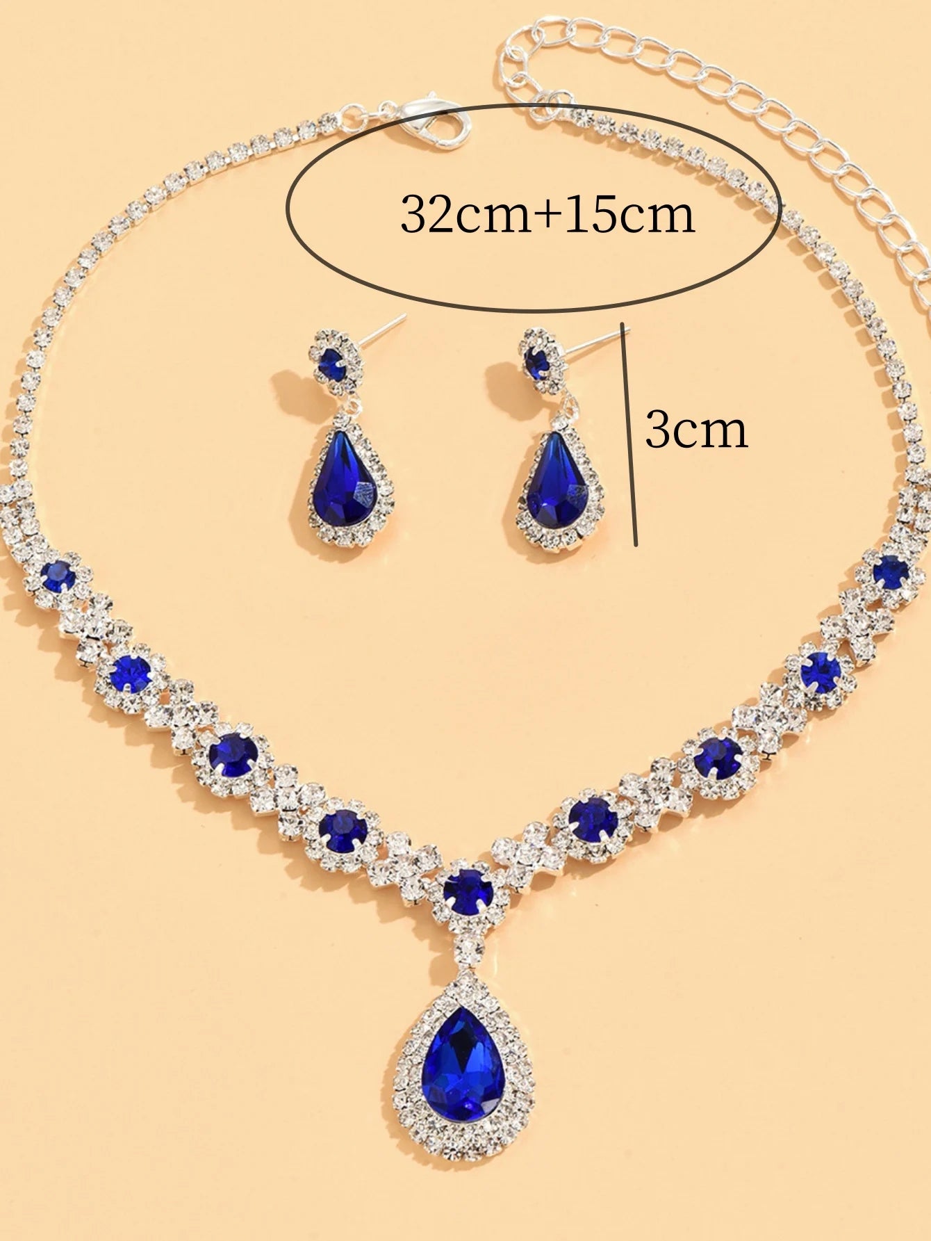 3-teiliges Damen-Set mit Kristalltröpfchen-Halskette und Ohrringen für Hochzeits- und Abendkleid-Accessoires
