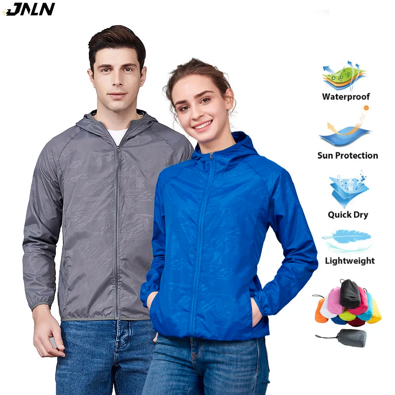 JNLN Unisex Wanderjacke Herren Damen Wasserdicht Schnelltrocknend Camping Windjacke Outdoor Trekking Angeln Regenmantel Anti UV Kleidung