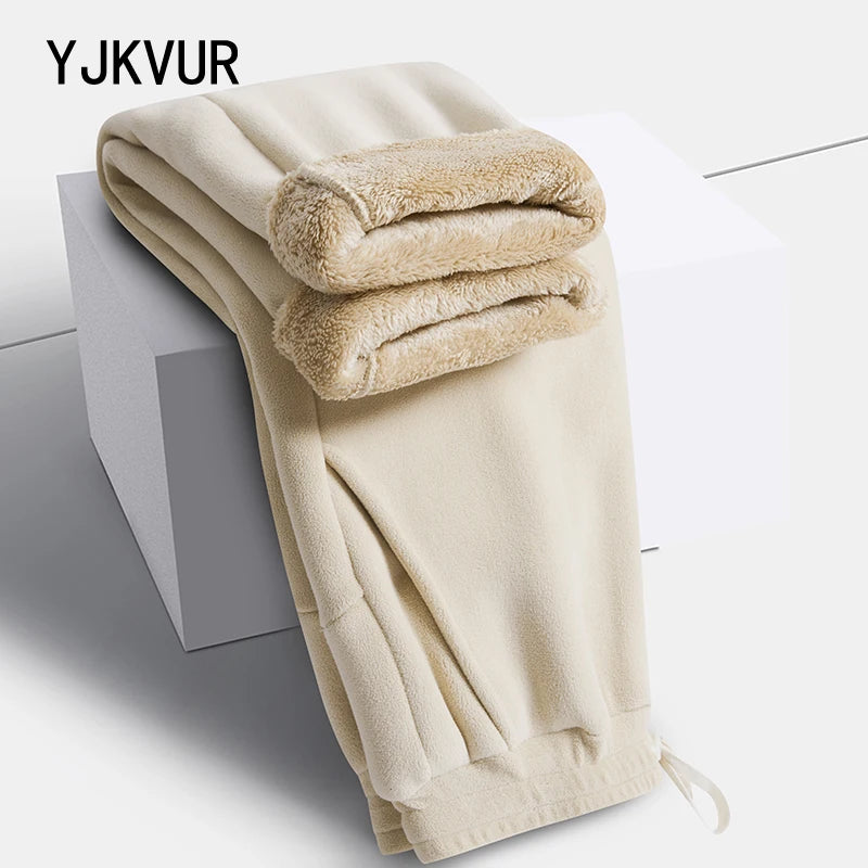 YJKVUR Unisex 2025, Winter, neue Oversize-Hose, für Herren und Damen, warme Fleece-Futter, Kordelzug-Hose, lässig, bequem, Fitnessstudio, Jogginghose