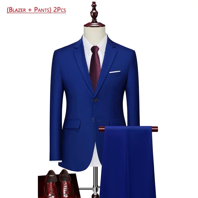 14-farbiger M-6XL (Jacke + Weste + Hose), formeller Business-Herrenanzug der High-End-Marke, dreiteiliger Bräutigam-Hochzeitskleid, einfarbiger Anzug