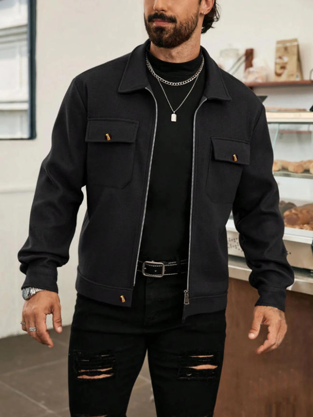 2025 Autumn/Winter New Solid Color Men's Woolen Coat Fashion Zipper College Style Jacket