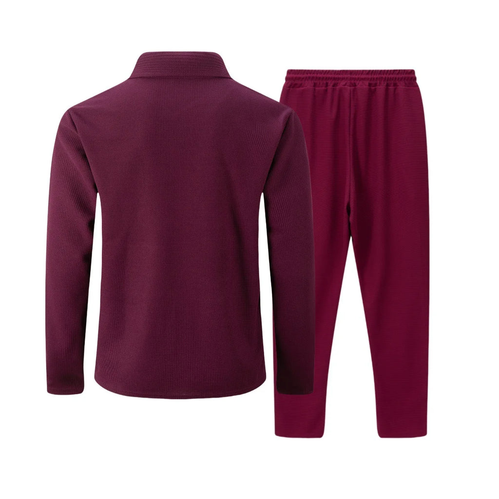 2026 Neue Herren Frühling-Herbst Karierte Strickjacke mit Reißverschlusskragen und Hosen-Set (mit Taschen)