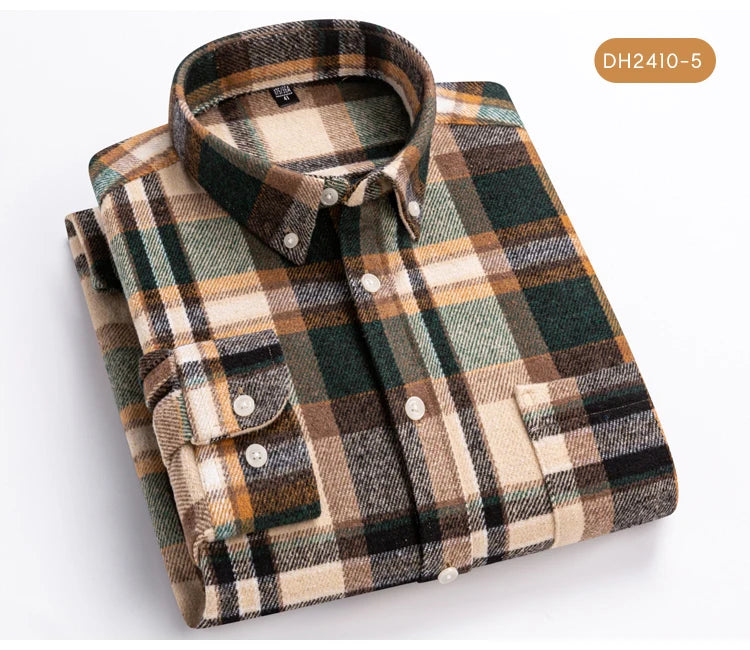 Langärmliges Flanell-Karohemd für Herren – weiche reine Baumwolle, Button-Down-Hemden, dick, Herbst und Winter – Wochenend-Casual, Ausgehen