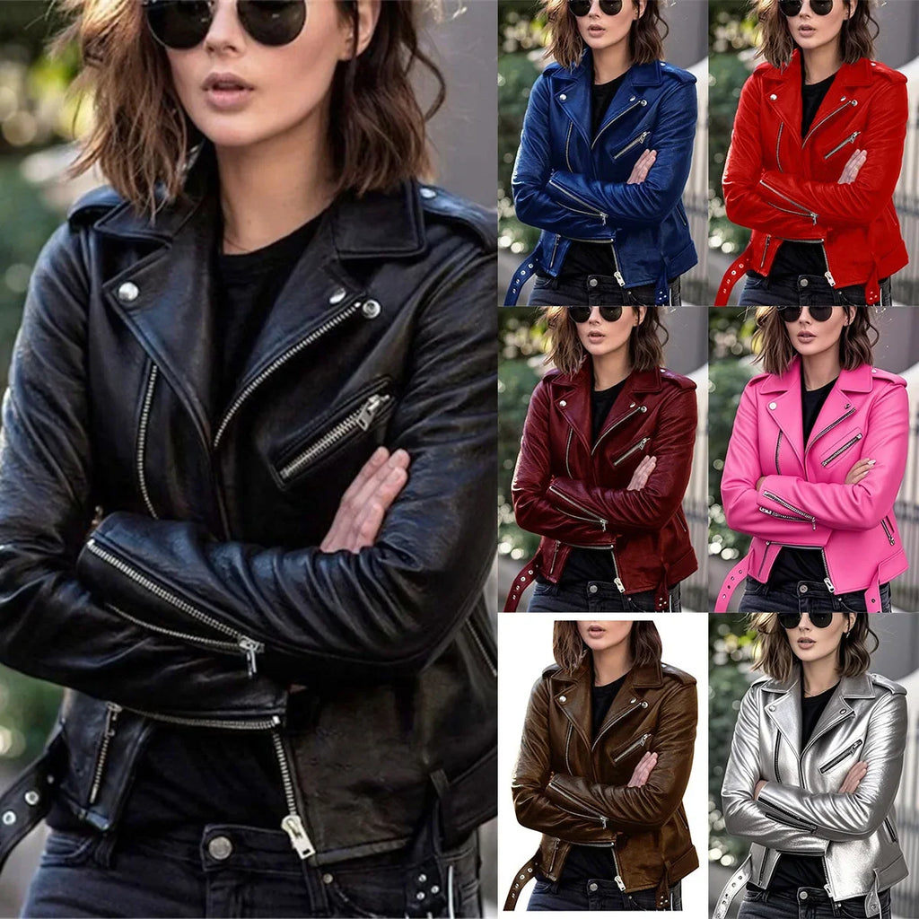 Spring Autumn plus Size Women's Short Biker Style PU Leather Jacket Slim Fit Winter Coat Female Fashion Outerwear Coat
