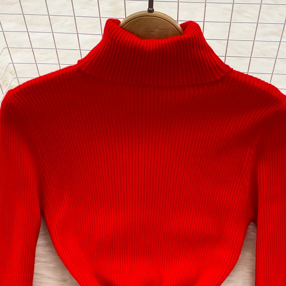 REALEFT Herbst Winter 2025, neue Rollkragen frauen Gestrickte Kleider mit Gürtel Langarm Elegante Bodycon Wrap Kleid Weibliche