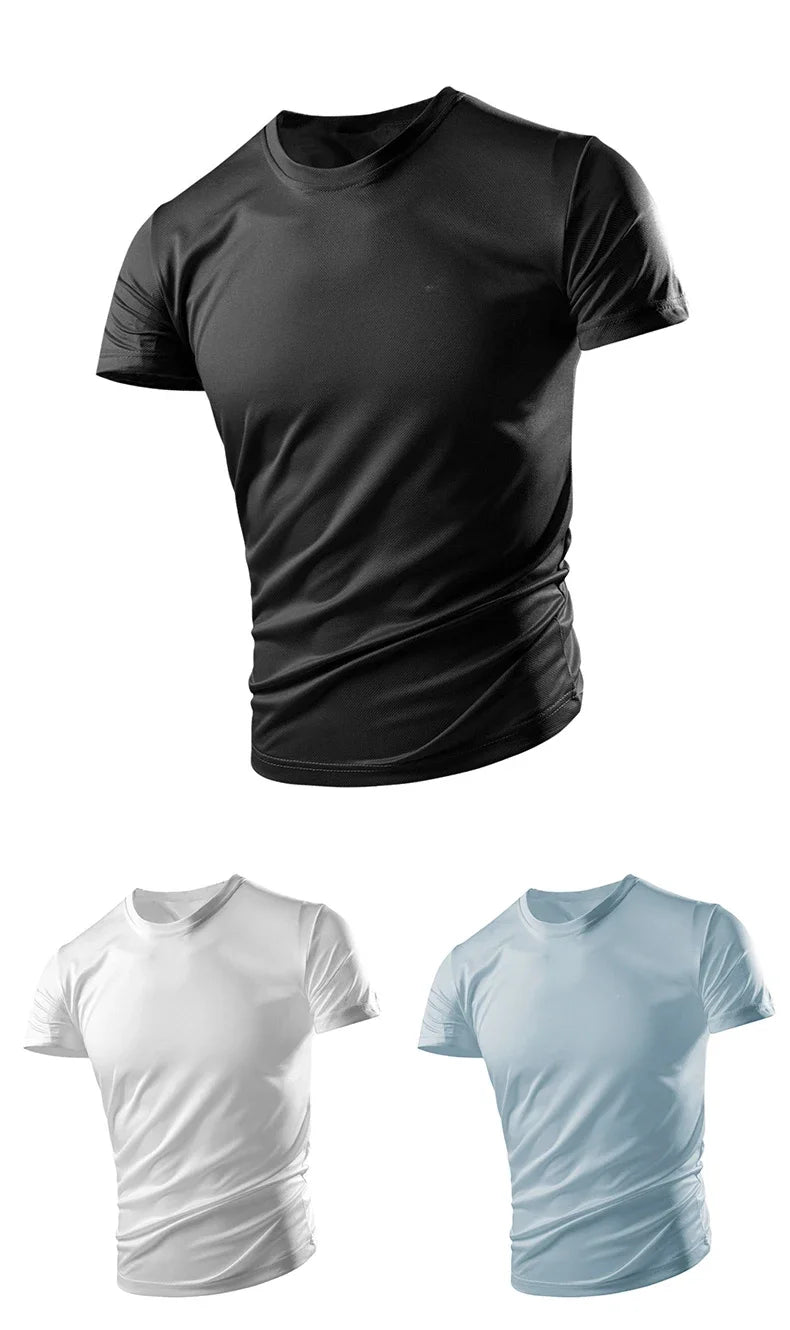 Neues Sommer-Herren- und Damen-Halbarm-Kurzarm-T-Shirt aus Eisseide, atmungsaktiv, für Sport und Fitness, schweißableitend, schnell trocknend