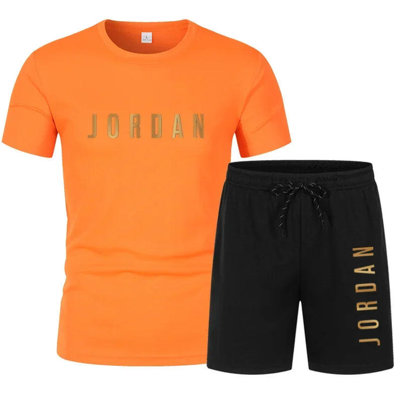 Sommermode Trendy Casual Sport Zweiteiliges Set Jugend Herren Kurzarm T-Shirt + Shorts Set